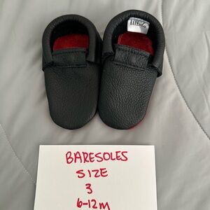 Baresoles Black & Red Leather Baby Moccasins